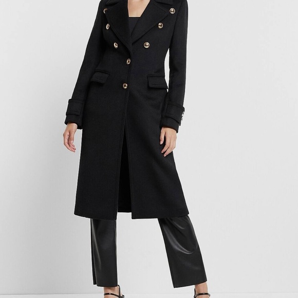 Express Wool-Blend Novelty Button Trench Coat Size: Small - Picture 1 of 6